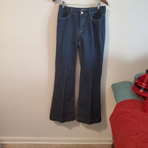 Boston Proper dark wash flare denim jeans size 8 mid rise retro 60s bohemian